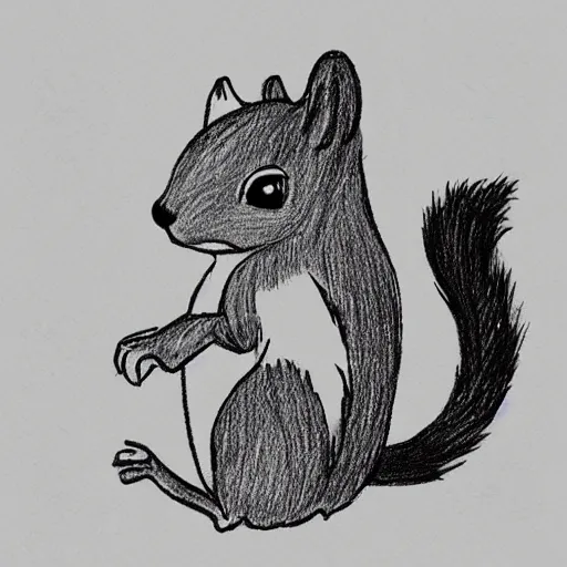 Prompt: a crayon line drawing by 《 draw something 》 game style of a squirrel, black and white