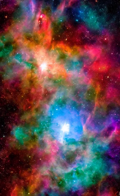 Prompt: a portrait of a hi-tech sci-fi robot with a lot of bright color diodes pretending to smoke weed in deep space in front of the Carina Nebula, photography, color, very detailed, realistic