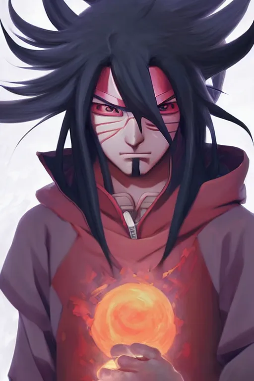 Image similar to portrait of madara uchiha from naruto shippuden, highly detailed, digital painting, artstation, concept art, smooth, sharp focus, illustration, art by artgerm and greg rutkowski and alphonse mucha, beautiful composition