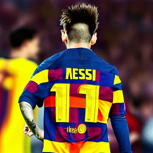 KREA - photograph of Lionel Messi going into super Saiyan