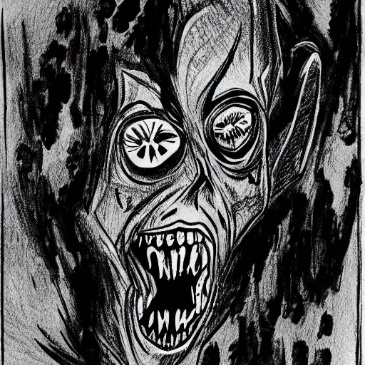 Prompt: line drawing of terrifying black ghost shadow shouting, scaring, horror, nightmare, panic, aggresive strokes