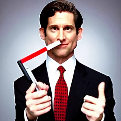 Image similar to Jim Halpert as Patrick Bateman in American Psycho