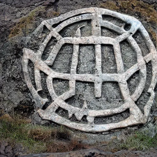 Prompt: ancient nord, photo of stone carved with intricate runes