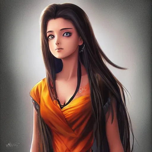 Image similar to beautiful anime cute teen girl resembling Aishwarya Rai, Indian natural beauty expressive pose, art by mark brooks, but as a real life photograph, HDR photorealism, cinematic lighting, 8k ultra high definition