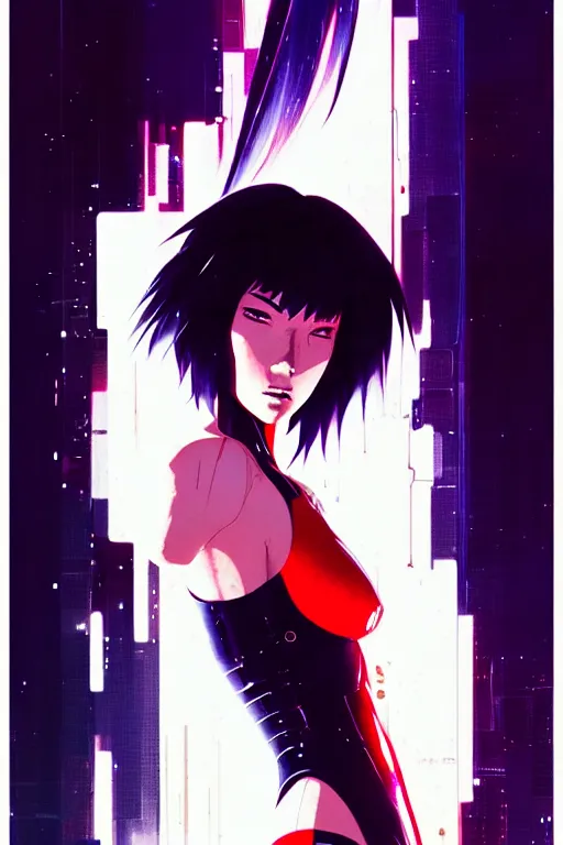 Image similar to a ultradetailed beautiful panting of kusanagi from ghost in the shell, by conrad roset, greg rutkowski and makoto shinkai, trending on artstation