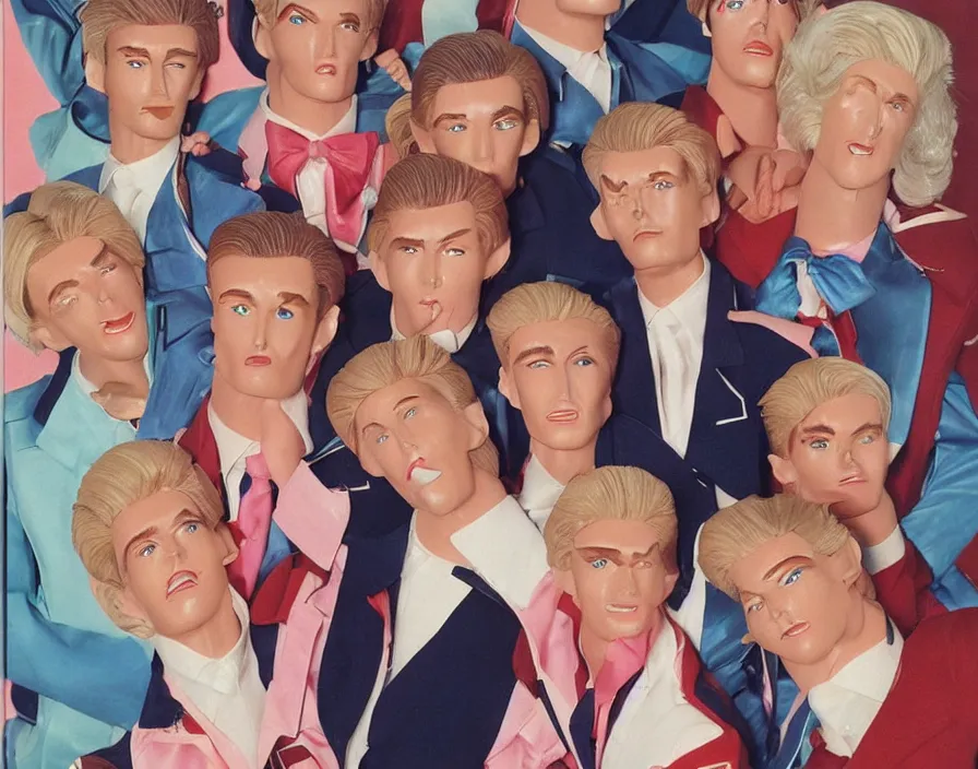 Image similar to ken barbie 1980s pop band, surrealism aesthetic, detailed facial expressions