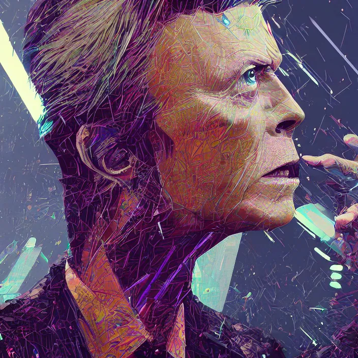 Image similar to David Bowie. intricate artwork. by Tooth Wu, wlop, beeple, dan mumford. concept art, smooth, sharp focus, high detail, octane render, 8k, iridescent accents, deep blacks