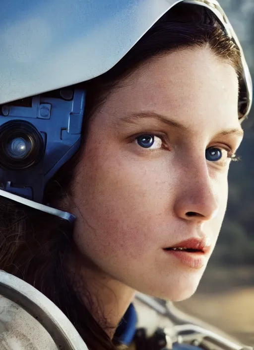 Image similar to closeup portrait of a female auto tech pilot, depth of field, zeiss lens, detailed, symmetrical, centered, fashion photoshoot, by Annie Leibovitz and Steve McCurry, David Lazar, Jimmy Nelsson, Breathtaking, 8k resolution, extremely detailed, beautiful, establishing shot, artistic, hyperrealistic, beautiful face, octane render