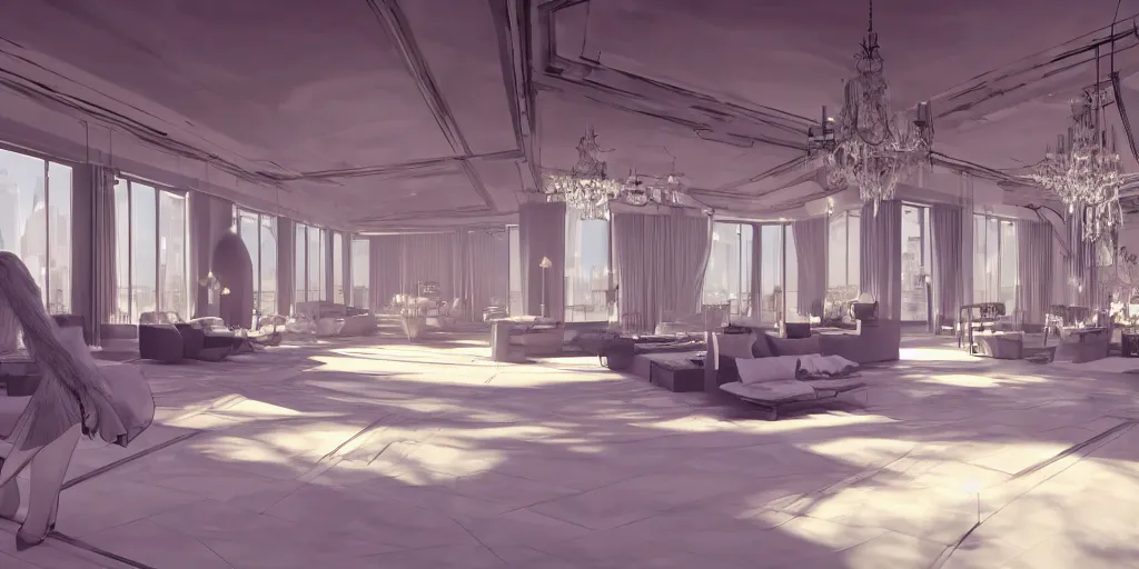 Image similar to Fashion Catwalk Runway Platform in a luxurious penthouse interior, concept art, rendering, hyperdetailed, unreal engine 5, 4k