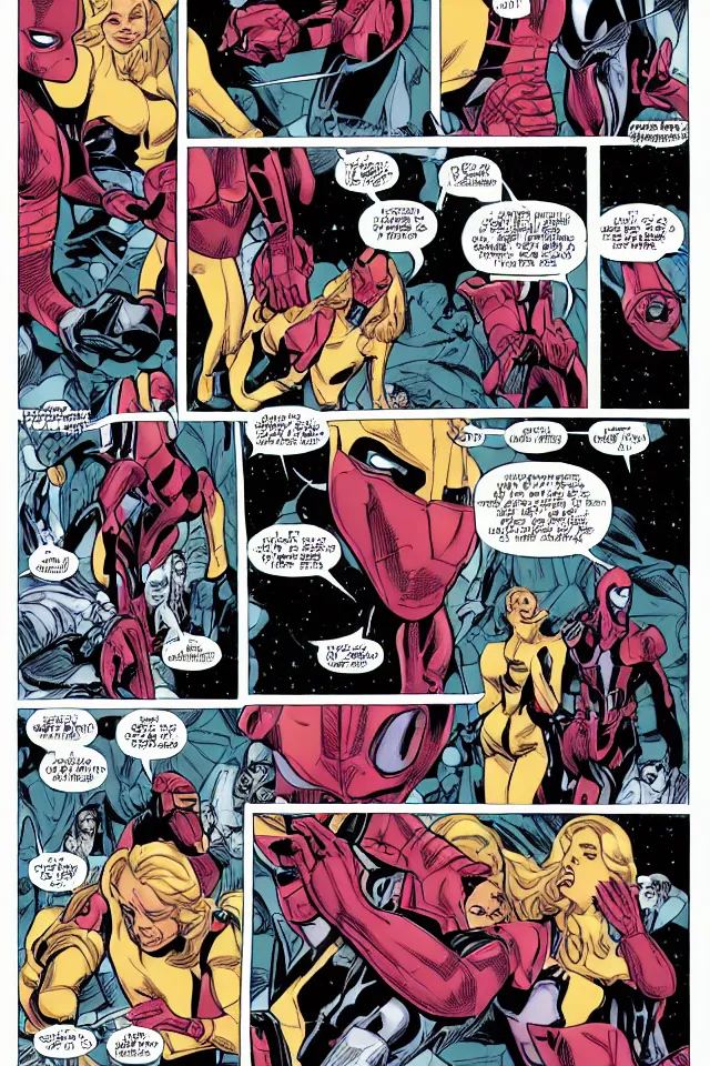 Image similar to Marvel Comics page about alien romance, stunning panels, HD digital remaster