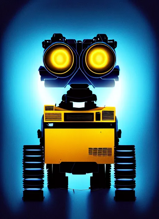 Prompt: symmetry!! portrait of wall - e, sci - fi, tech wear, blue and yellow glowing lights!! intricate, elegant, highly detailed, digital painting, artstation, concept art, smooth, sharp focus, illustration