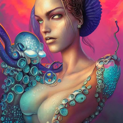 Image similar to lofi underwater mermaid biopunk portrait of lara croft, octopus, Pixar style, by Tristan Eaton Stanley Artgerm and Tom Bagshaw.