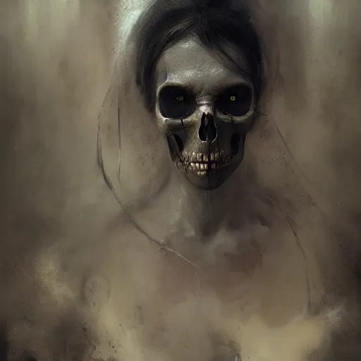 Image similar to portrait of an woman with a skull face, Matte painting , detailed painting, greg rutkowski