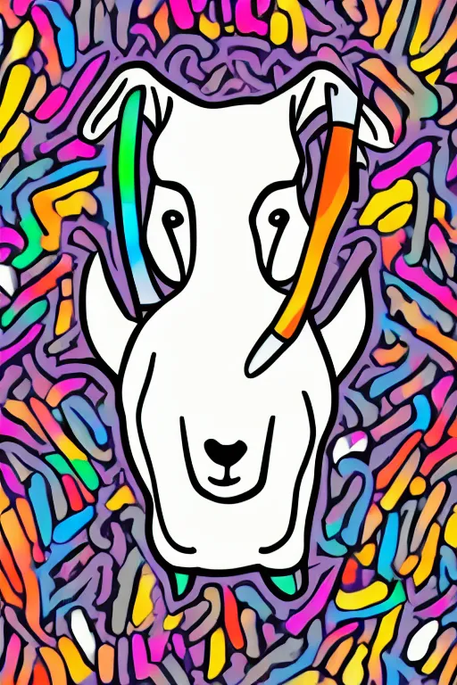 Image similar to Drug addict goat, sticker, andromorphic, colorful, illustration, highly detailed, simple, smooth and clean vector curves, no jagged lines, vector art, smooth