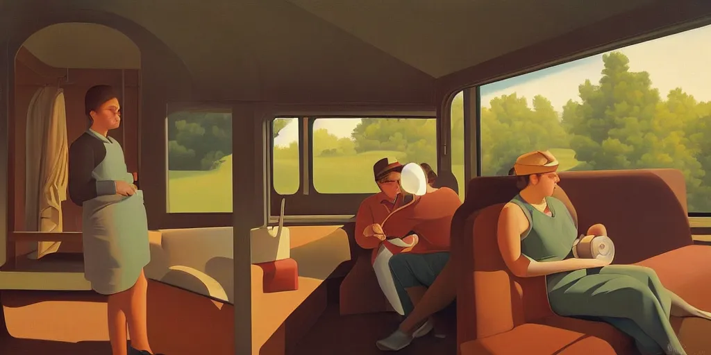 Image similar to sad in the train wagon, summer evening, kenton nelson