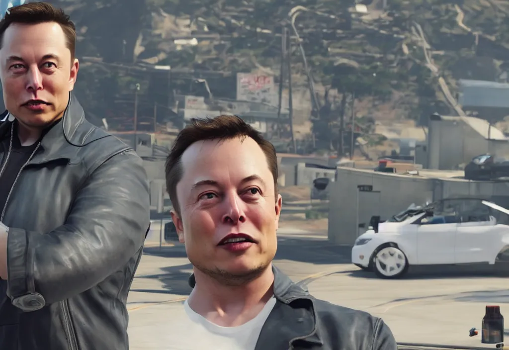 Image similar to elon musk in the video game in gta 5, gameplay screenshot, close up, 3 d rendering. unreal engine. amazing likeness. very detailed.