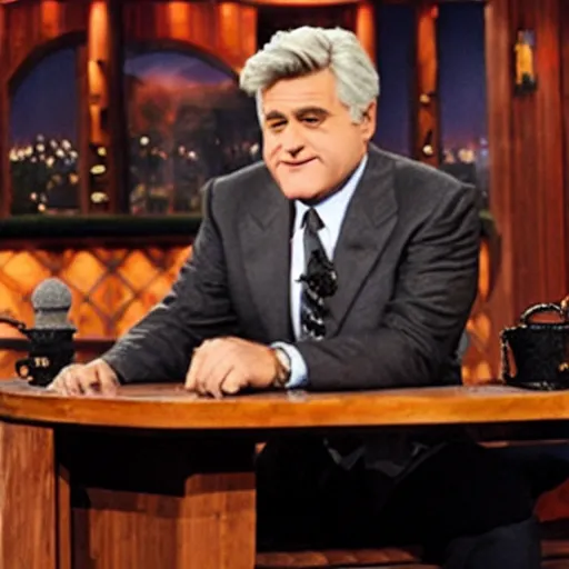 Prompt: Jay Leno as Conan Obrien hosting a late night talk show