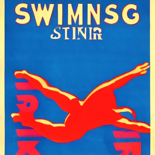 Image similar to year 1 9 2 8 poster for swimming. red and blue