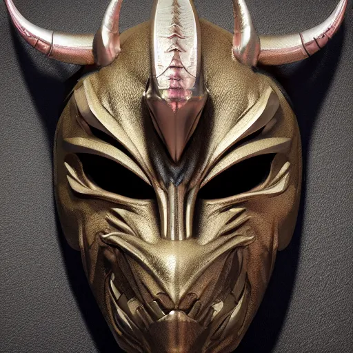 Prompt: demon Mask with sharp horns, dynamic, particulate, intricate, elegant, highly detailed, centered, artstation, smooth, sharp focus, octane render