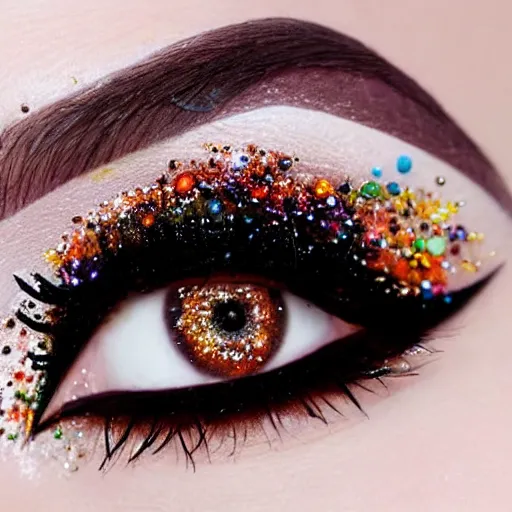 Image similar to close up of eyelids with ice - cream - sprinkles mascara