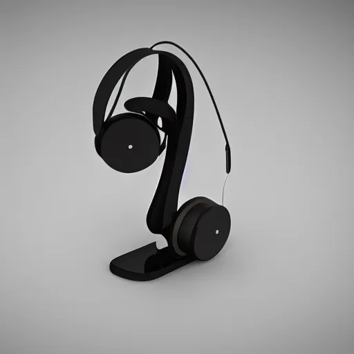 Image similar to headphone stand, futuristic, techno, cyberpunk, product design, 3 d render, 3 d concept, fun, swag