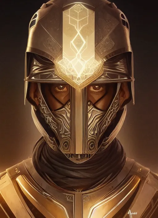 Image similar to Symmetry!! portrait of a arabian man, warrior in sci-fi armour, tech wear, glowing lights!! sci-fi, intricate, elegant, highly detailed, digital painting, artstation, concept art, smooth, sharp focus, illustration, art by artgerm and greg rutkowski and alphonse mucha