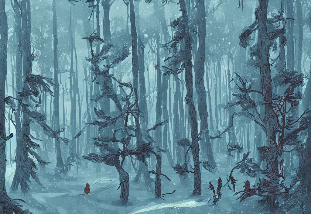 Prompt: handmade illustration of a beautiful forest in winter, line art, ink, watercolor by Kilian Eng and by Jake Parker, winning-award masterpiece, fantastic, octane render, 8K HD Resolution, High quality image