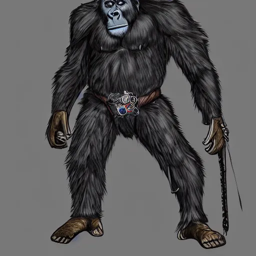 Image similar to gorilla dnd character, technomancer, working on laptop, profile, detailed illustration
