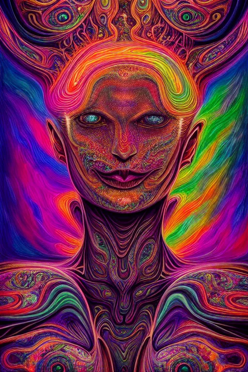 Prompt: abstract colorful liquid smoke and clouds morphing into detailed faces, dmt, psilocybin, lsd, intricate, elegant, highly detailed, digital painting, artstation, smooth, sharp focus, illustration, art by alex grey, hana yata, beeple, josephine wall, octane render, unreal engine, 8 k