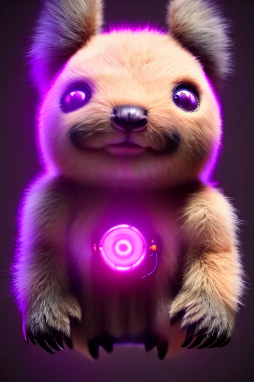 Image similar to hyperrealistic 3 d render post - cyberpunk very cute fluffy! wombat!! cyborg, mechanical paw, highly detailed, unreal engine cinematic smooth, in the style of detective pikachu, hannah yata charlie immer, neon purple light, low angle, uhd 8 k, sharp focus