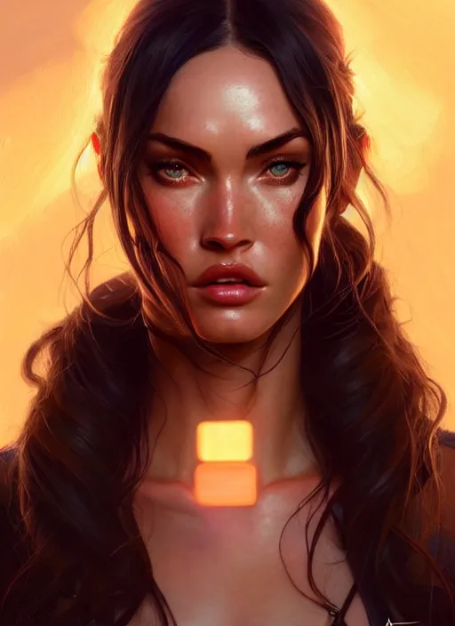 Image similar to portrait of apex legends megan fox, intricate, elegant, glowing lights, highly detailed, digital painting, artstation, glamor pose, concept art, smooth, sharp focus, illustration, art by artgerm and greg rutkowski, artey freytag