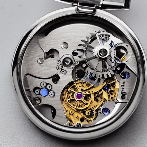 Prompt: cu thousands of tiny interlocking wheels and pinions make for the most elaborate pocket mechanical pocket watch mechanism ever invented, hyperreal - h 6 4 0