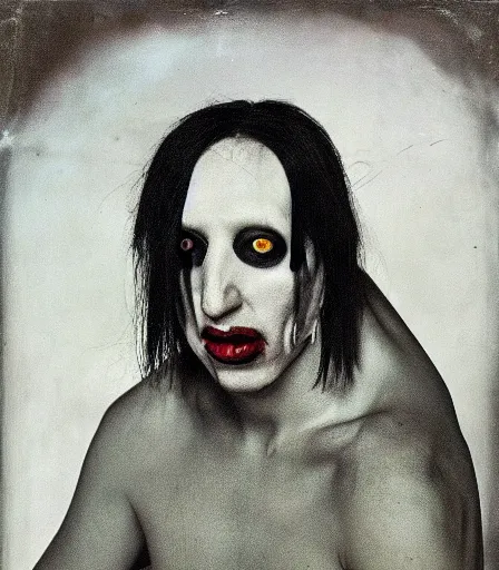 Prompt: portrait of marilyn manson by joel peter witkin and hieronymus bosch, high quality, high detail