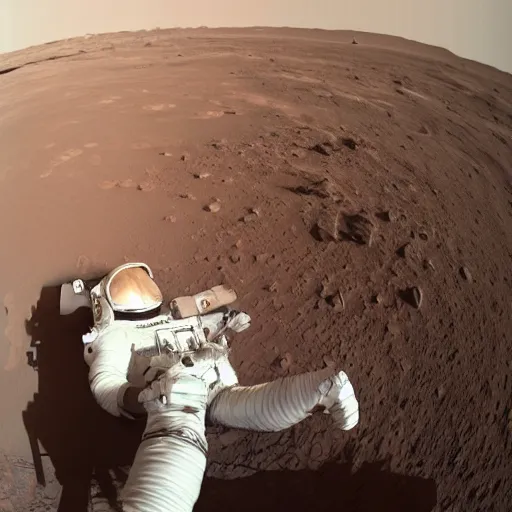 Image similar to an astronaut taking a selfie on the surface of mars