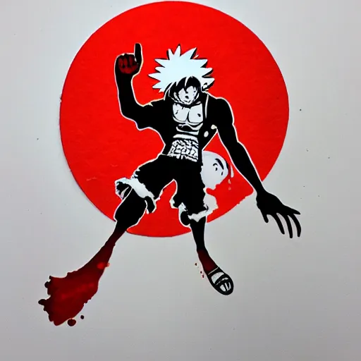 Image similar to die cut sticker, luffy gear 4, splatter paint on paper