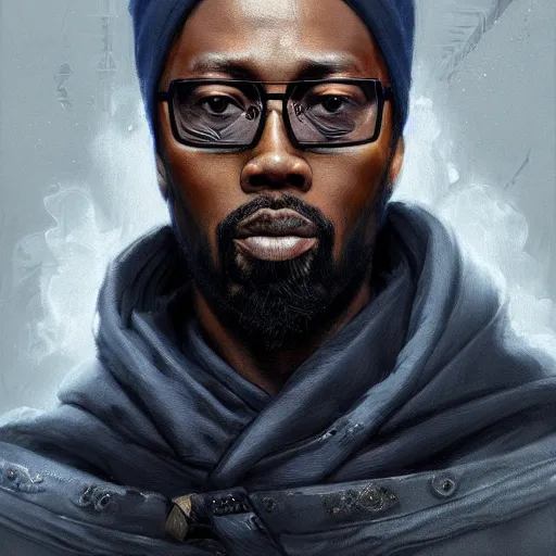 Prompt: a portrait of rza as a wizard, upper half portrait, urban motifs, intricate, elegant, highly detailed, digital painting, trending on artstation, concept art, smooth sharp focus, illustration, art by artgerm and greg rutkowski