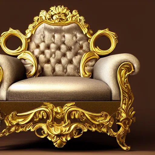 Image similar to a realistic render of a barock chair with gold and much ornament, ultra details, 8k,
