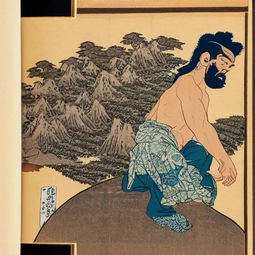 Prompt: Method Man rapping, portrait, style of ancient text, hokusai