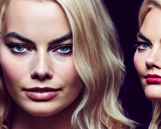 Image similar to a mix of margot robbie and elisha cuthbert, hyper realistic face, beautiful eyes, cinematic, long shot, hyper detailed, 8 5 mm photograph, 8 k resolution, film still, sharp lens, wide lens