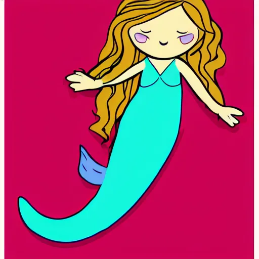 Image similar to Children\'s drawing of a mermaid in the sea, high definition but simple drawing, vector svg digital painting for coloring book.