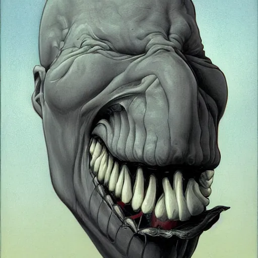 Image similar to man with a zipper as a mouth by gerald brom