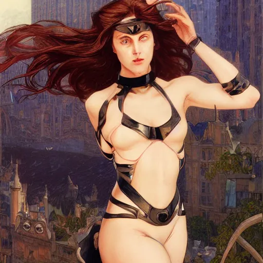 Image similar to Cat Woman, highly detailed, digital painting, artstation, concept art, smooth, sharp focus, illustration, ArtStation, art by artgerm and greg rutkowski and alphonse mucha and J. C. Leyendecker and Edmund Blair Leighton and Katsuhiro Otomo and Geof Darrow and Phil hale and Ashley wood and Ilya repin and Charlie Bowater