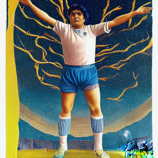 Image similar to painting of diego maradona in heaven, very detailled, by artgem, botticelli and victo ngai