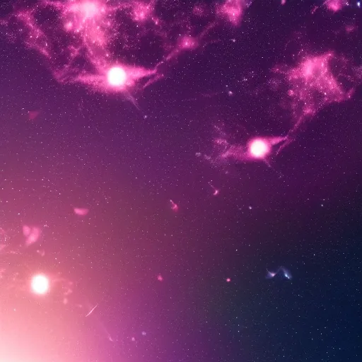 Image similar to anime style hd wallpaper of outer space horizon of a planet, glittering stars scattered about, lavender and pink colors
