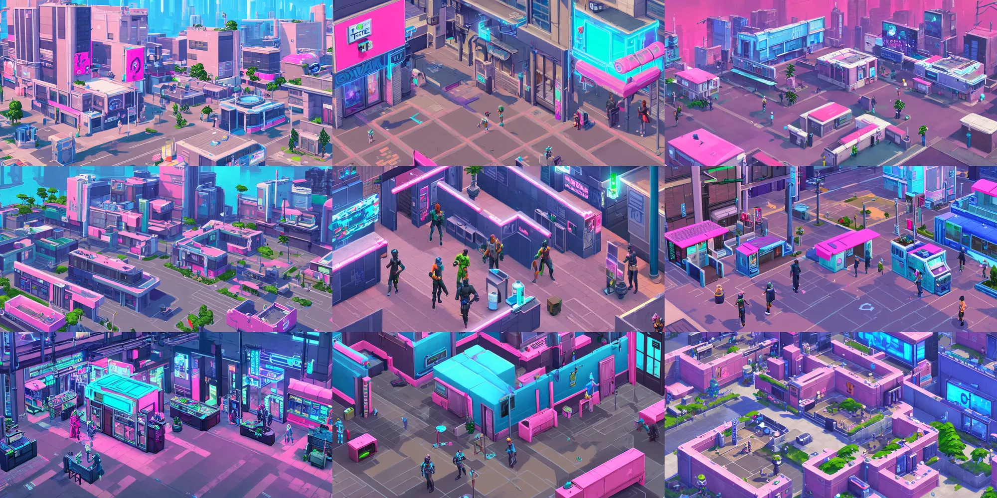 Prompt: game asset of the sims cyberpunk street view furniture and decor, in gouache detailed paintings, props, stylized, 2 d sprites, kitbash, arcane, overwatch, blue and pink color scheme, 8 k, close up