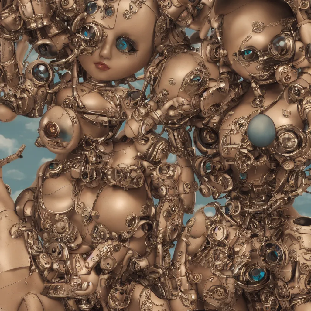 Image similar to closeup portrait of tin toy robot bikini girl trap, depth of field, zeiss lens, detailed, symmetrical, centered, fashion photoshoot, by nicoletta ceccoli, mark ryden, lostfish, breathtaking, 8 k resolution, extremely detailed, beautiful, establishing shot, artistic, hyperrealistic, octane render