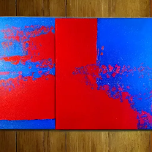 Image similar to simple abstract acyrilic painting on canvas using primary red and blue paint