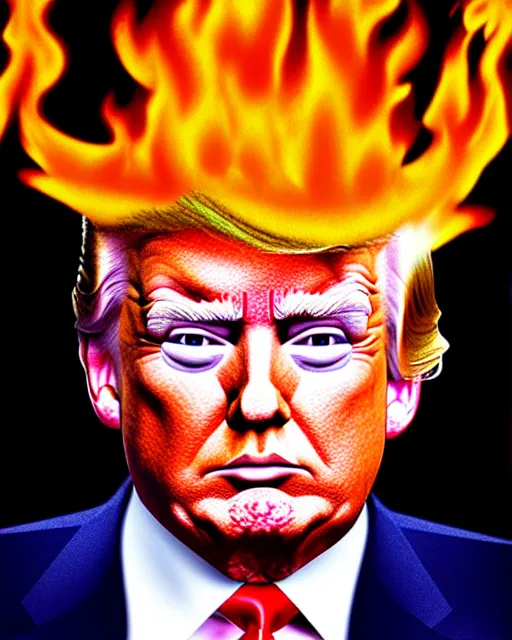 Image similar to portrait of donald trump with eyebrows on fire, ultra detailed, hyperrealism, trending on artstation, 8 k 4 d