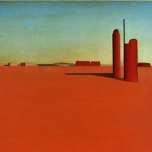 Prompt: a painting of a red desert by giorgio de chirico,