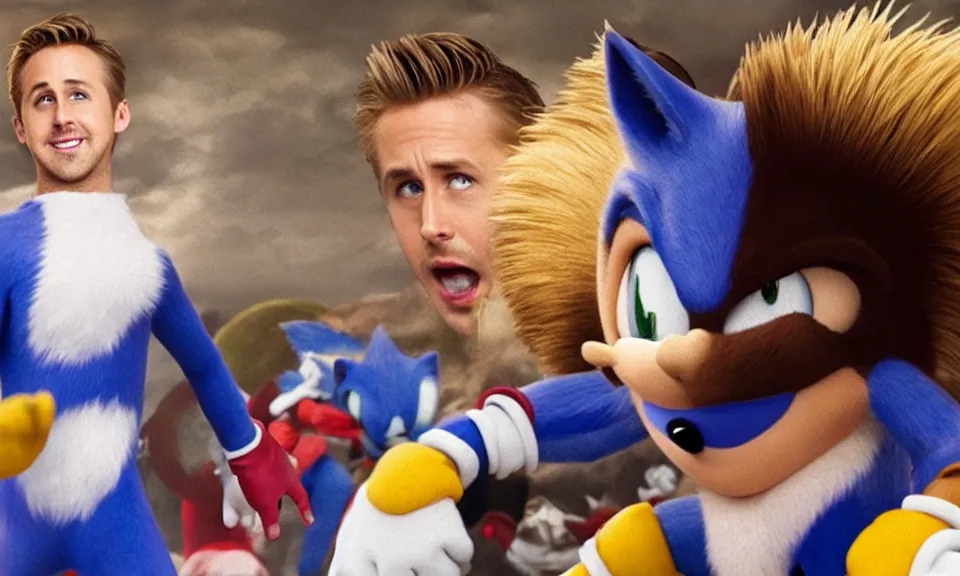 Prompt: Ryan Gosling as Sonic the Hedgehog